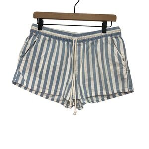 Aerie Blue White Striped Cotton Shorts Elastic Rope Drawstring Womens Medium